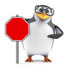Academic penguin with a blank road sign