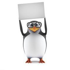 Academic penguin holds up a blank sign