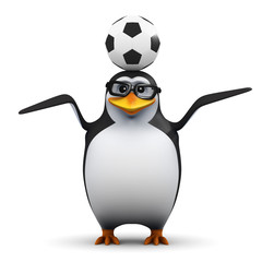Academic penguin with a football on his head