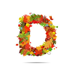 Letter from autumn colorful leaves D