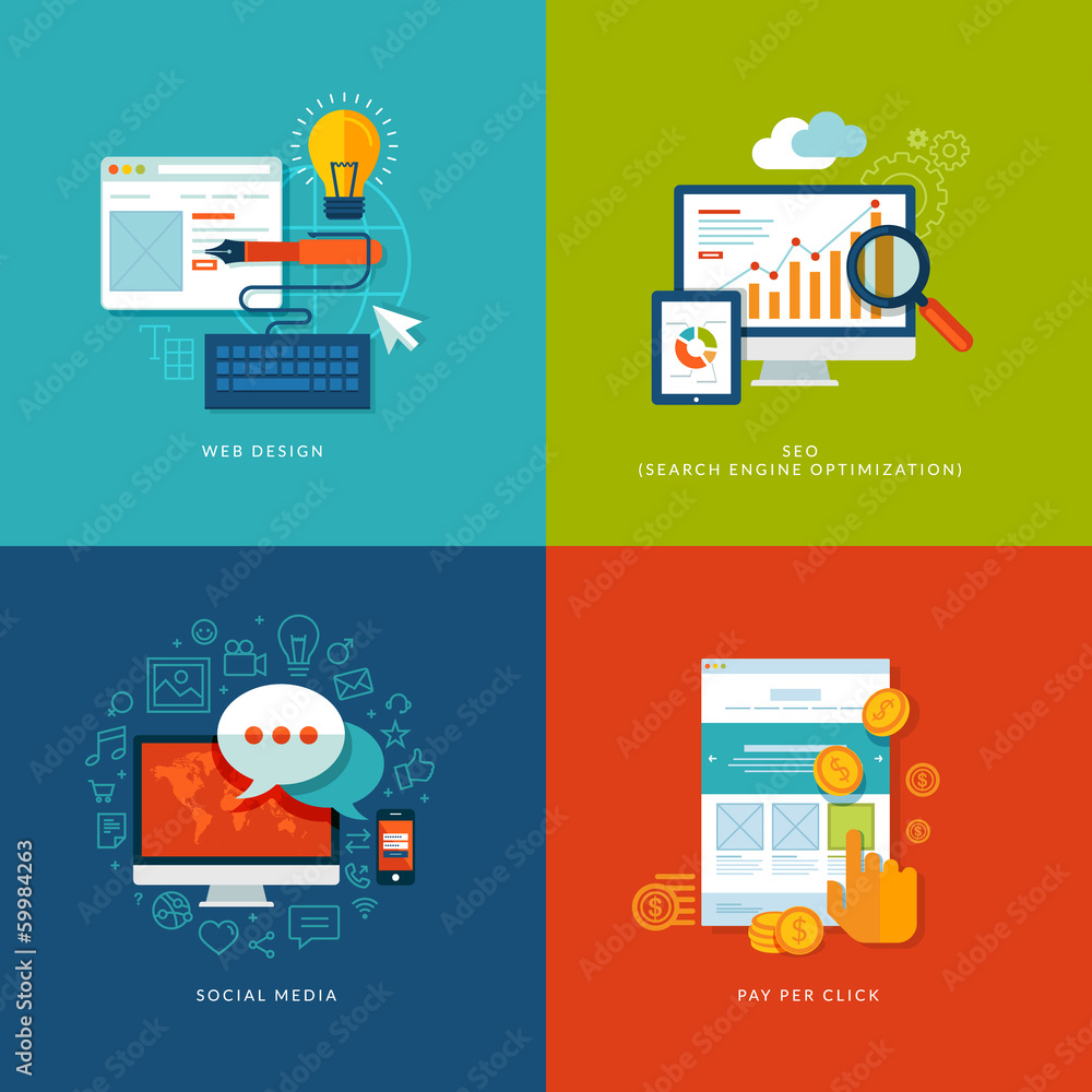 Aufkleber set of flat icons for web and mobile services and apps