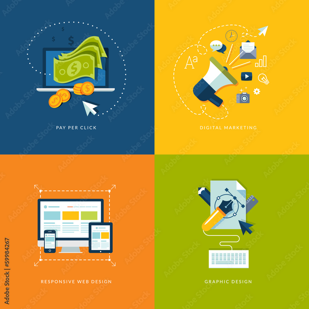 Aufkleber set of flat icons for web and mobile services and apps
