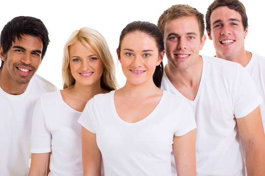 group of friends wearing white t-shirts