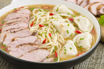 Wonton Noodle Soup - Chinese noodle soup with dumplings & duck.