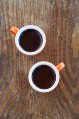 Cup of chocolate on wooden surface