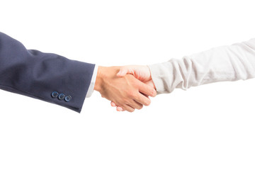 business man and woman shaking hand isolated