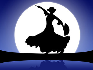 Ilustração - Mulher dançando flamenco ao luar