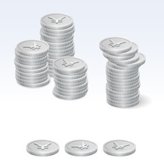 Japanese Yen Coin Stack Vector Icons