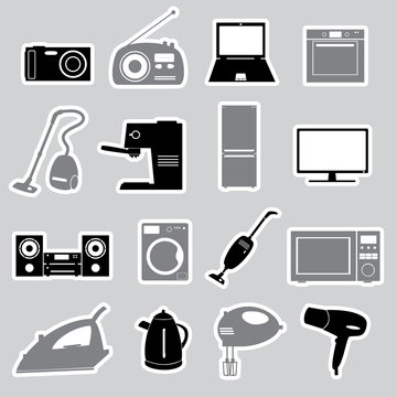 home electrical appliances stickers set eps10