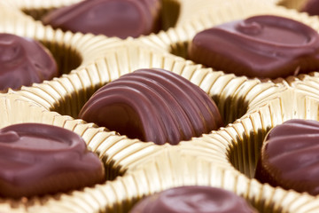 Chocolate pralines in the box