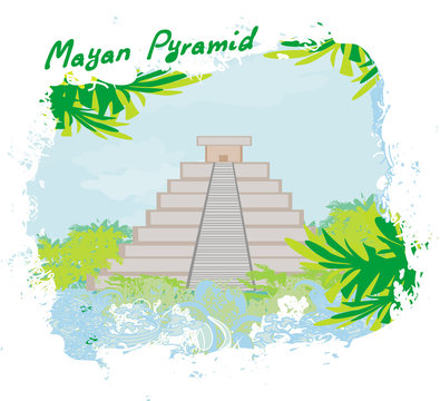 Mayan Pyramid, Chichen-Itza, Mexico - vector illustration