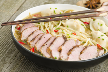 Wonton Noodle Soup - Chinese noodle soup with dumplings & duck.