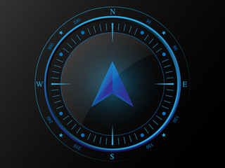 Abstract blue compass with 3 D arrow pointer