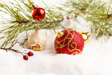 Christmas balls with snow
