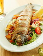 trout with vegetables and beer