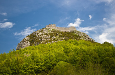 ruines of Montsegur castle near Ariege in France