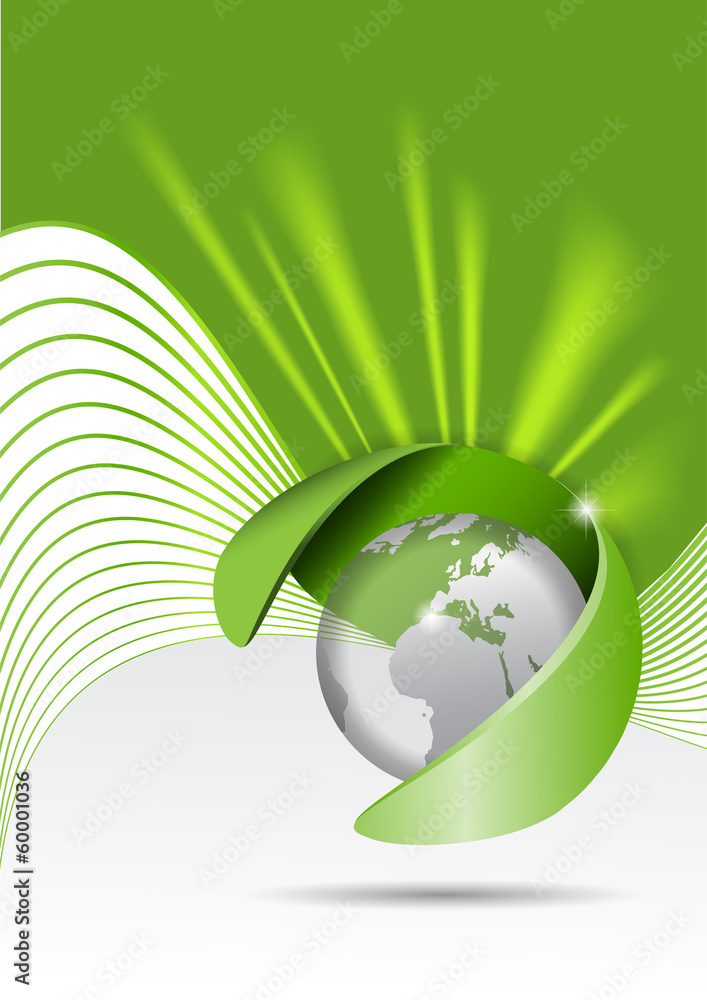 Aufkleber Vector abstract green background with a globe and rays