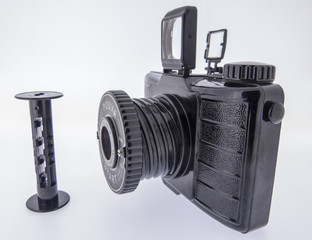 analog camera with white background, retro and isolated,