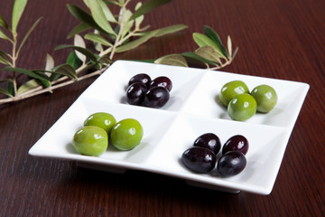 Green and black olives