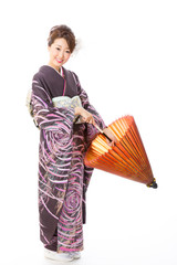 Obraz premium japanese kimono woman on white background