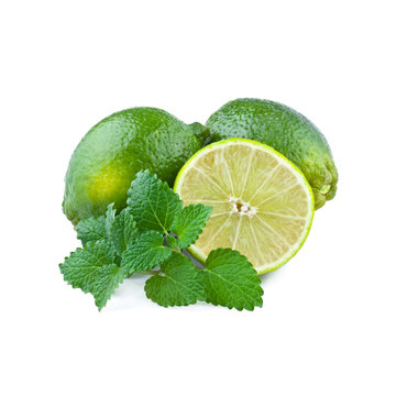 Fresh Lime with Mint Leaf isolated on white