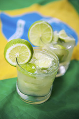 Two Fresh Lime Caipirinhas Brazilian Flag