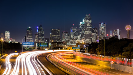 Dallas skyline by night - obrazy, fototapety, plakaty