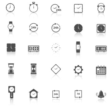 Time icons with reflect on white background