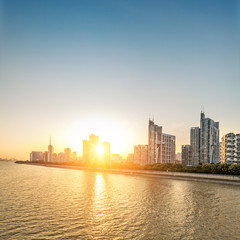 cityscape with sunset