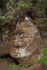 Stone sculpture on the island of Floreana,Galapagos Islands, Ecu