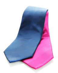 pink and blue ties isolated on white