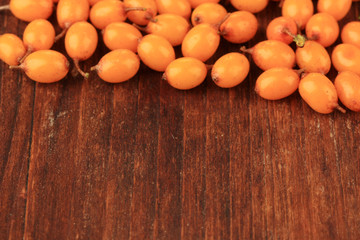 Sea buckthorn berries on wooden background
