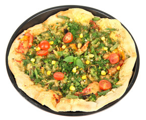 Tasty vegetarian pizza, isolated on white
