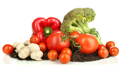 Vegetables on ground isolated on white