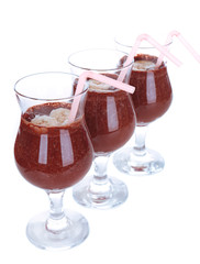 Cocktails with banana and chocolate isolated on white