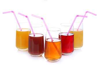 Variety of juices in glasses, isolated on white