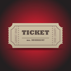 Ticket with a shadow on a dark red background - illustration