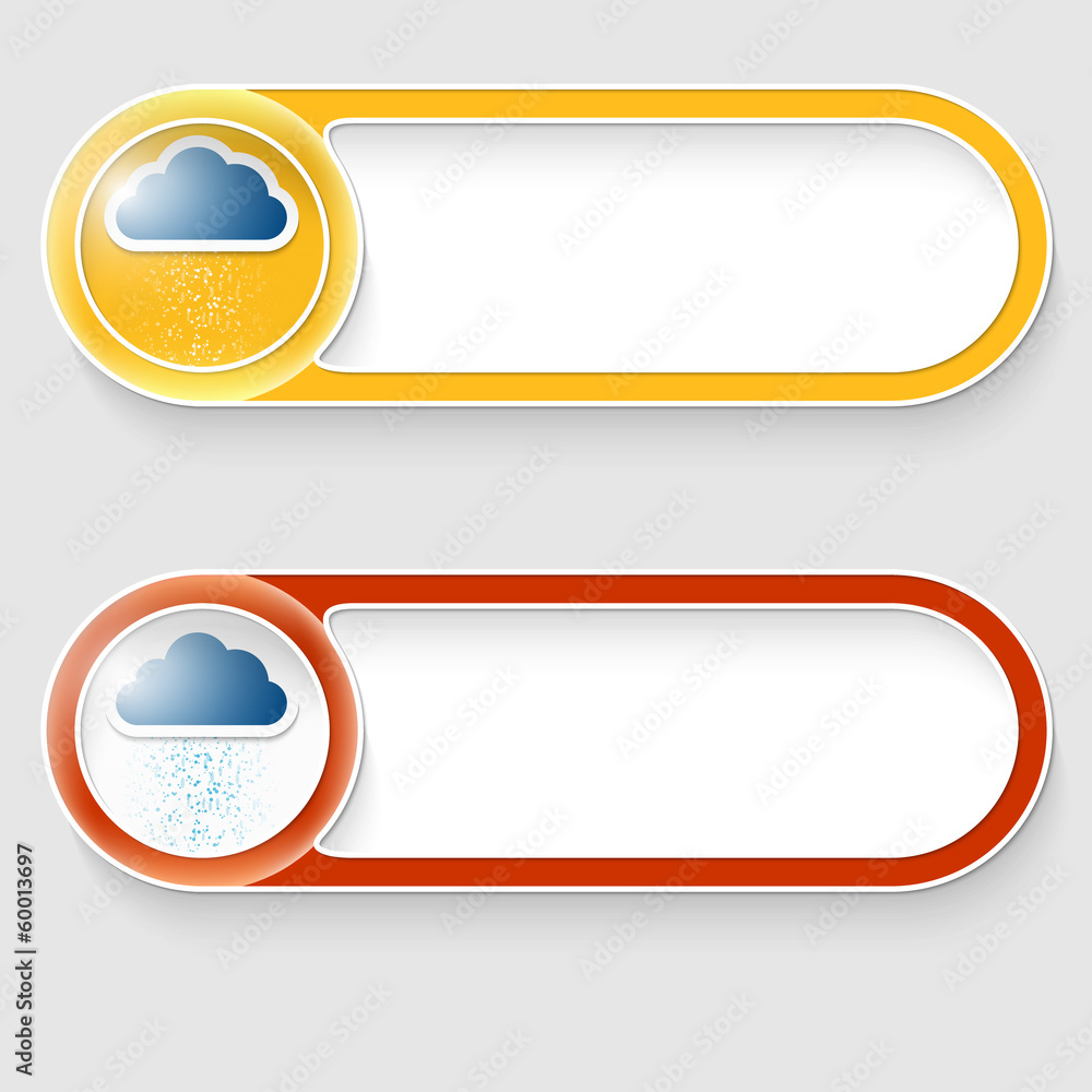 Poster two vector abstract buttons with cloud and rain