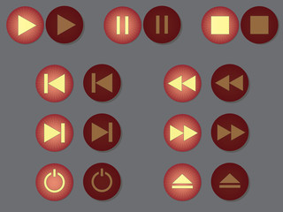 Play, pause, stop and other buttons. Vector illustration.