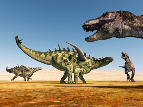 Die Dinosaurier Gigantspinosaurus und Tyrannosaurus Rex