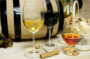 Red and white wine, brandy