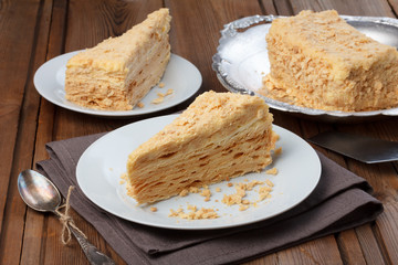 Layer cake on wooden table