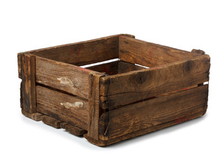Vintage empty crate isolated on white, all in focus