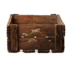 Vintage empty wooden crate isolated on white