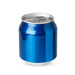 Small blue aluminum can isolated on white background