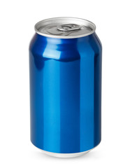 Blue aluminum can isolated on white background
