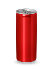 Red aluminum can isolated on white background