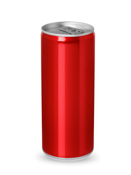 Red aluminum can isolated on white background