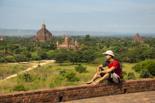 Tourist looking on Bagan pagodas, Myanmar (Burma)