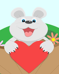 Cute Teddy bear with red heart. Vector illustration.